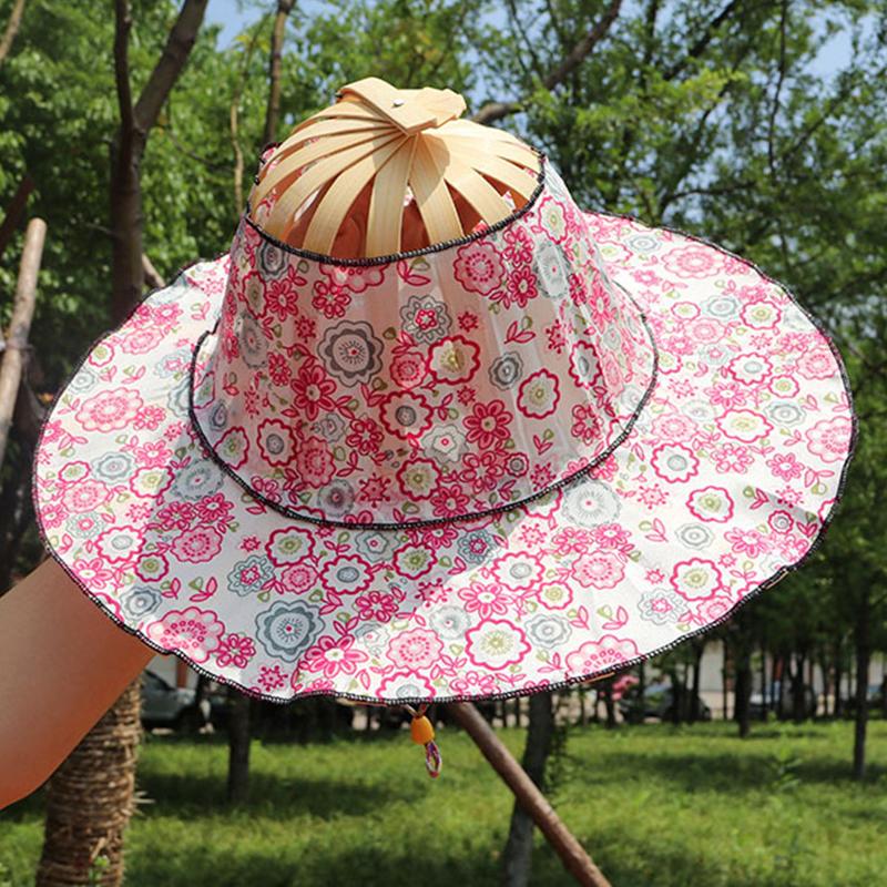 

Женская шляпа-веер Летняя шляпа от солнца Модная шляпа с цветочным узором Многофункциональная тканевая шляпа Ручной работы Уличная бамбуковая шляпа для путешествий 9 стилей C