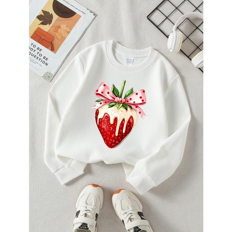Kids Sweatshirt,Casual Printed Round Neck Pullover, Strawberry with Ribbon And Cream, Autumn And Winter ,Comfortable Warm Fashion Printed Top