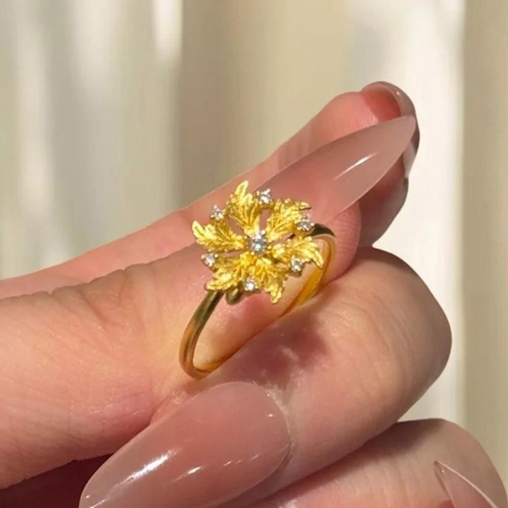 Gold Plated Floral Adjustable Ring Copper Gold Jewelry Accessories Peony Rhinestone Rings  Wedding