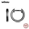 WOSTU Classic 925 Sterling Silver Simple Round Earrings Fashion Plated Black Gold Hoop Earrings For Women Fine Wedding Jewelry