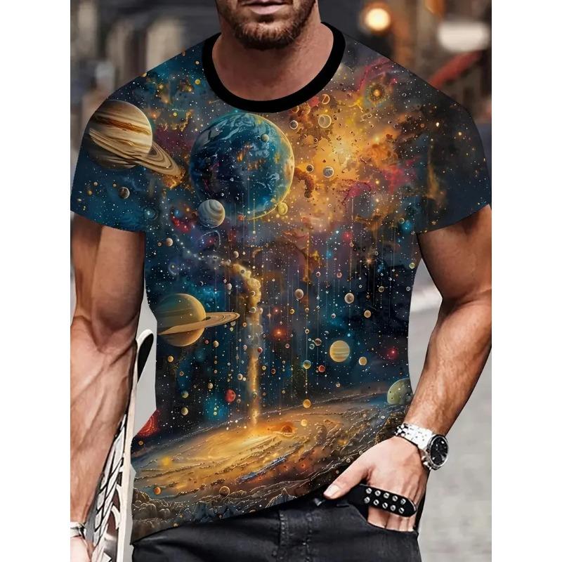 3D Print Men's Galaxy Planet Cosmos Pattern T Shirt Summer Crew Neck Short Sleeve T-Shirt Clothes Tshirts