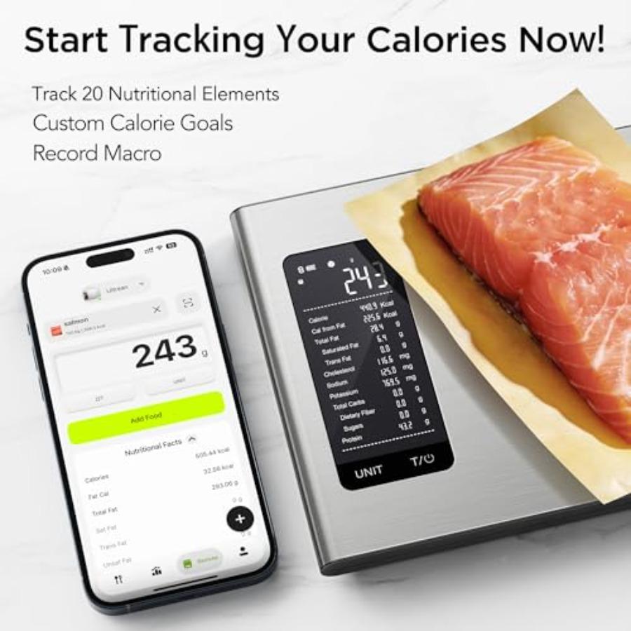 Cântar de bucătărie inteligent pentru alimente cu calculator nutrițional Aplicație gratuită pentru urmărirea caloriilor și macronutrienților AI Alimentat Progresul obiectivelor Digital Calor