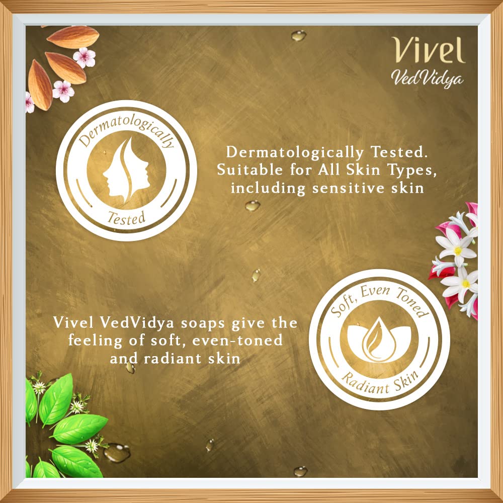 Vivel VedVidya Luxus-Packung mit 3 Hautpflegeseifen für weiche, gleichmäßig getönte, klare, strahlende und strahlende Haut, geeignet für alle Hauttypen, 100 g Packung mit 3 Stück