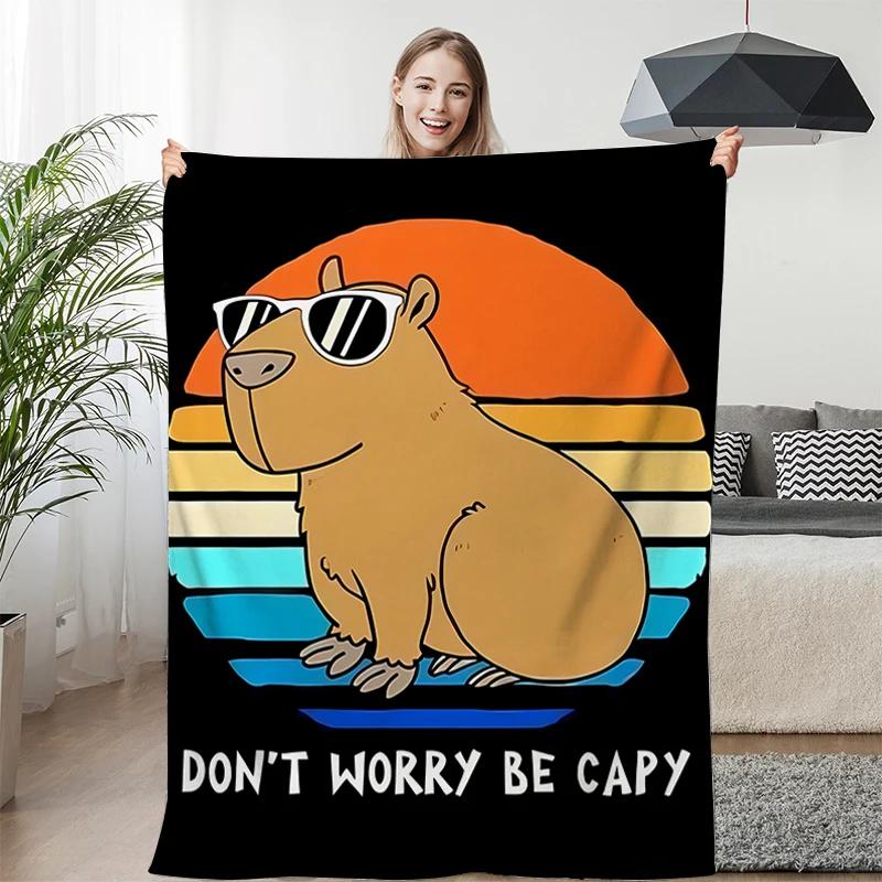 Cartoon Capibara Sofa Blankets for Winter Custom King Size Warm Bed Fleece Camping Fluffy Soft Blankets Microfiber Bedding