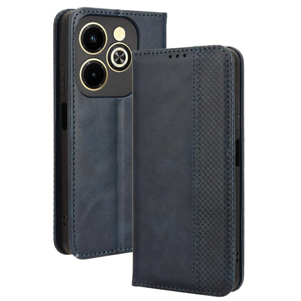 

For Infinix Hot 40i X6528B Retro Leather Phone Case Phone Stand Wallet Cover Blue