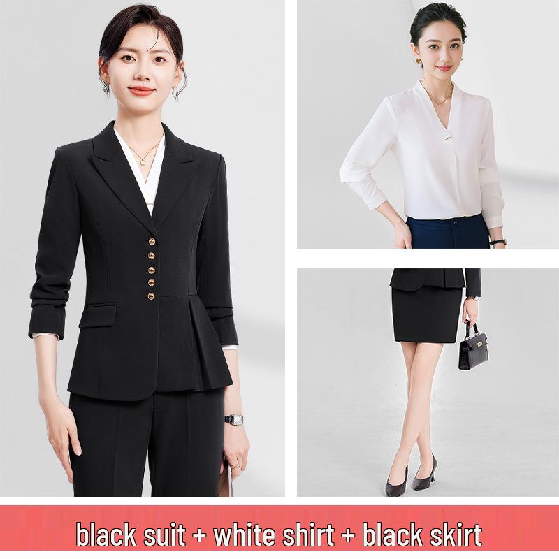 Autumn Korean Style Women's Professional Suit Set for Office and Jewelry Store Receptionists