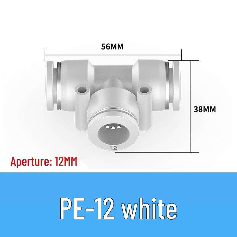 Pneumatic Quick Connect Tee, White Plastic, Straight Push-in, Sizes: 4-16mm