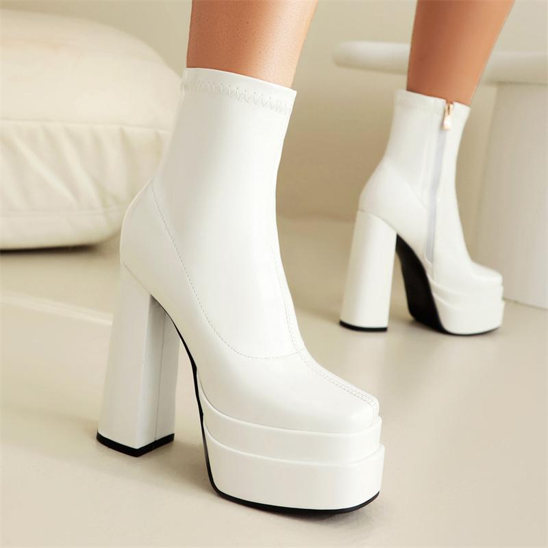 Sexy Platform Women's Ankle Boots 2025 Winter Shoes High Heels Short Boot Black White Red Dance Party Shoes For Girl Large Size
