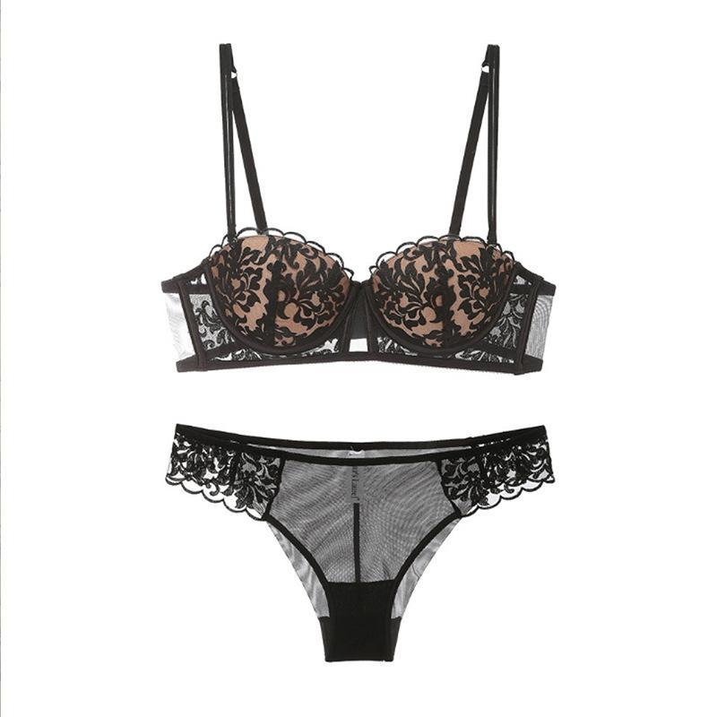 French Embroidered Lace Underwear Thin Cotton Half Cup Small Breasts Gathered Bra Big Anti-sagging Sexy Bra