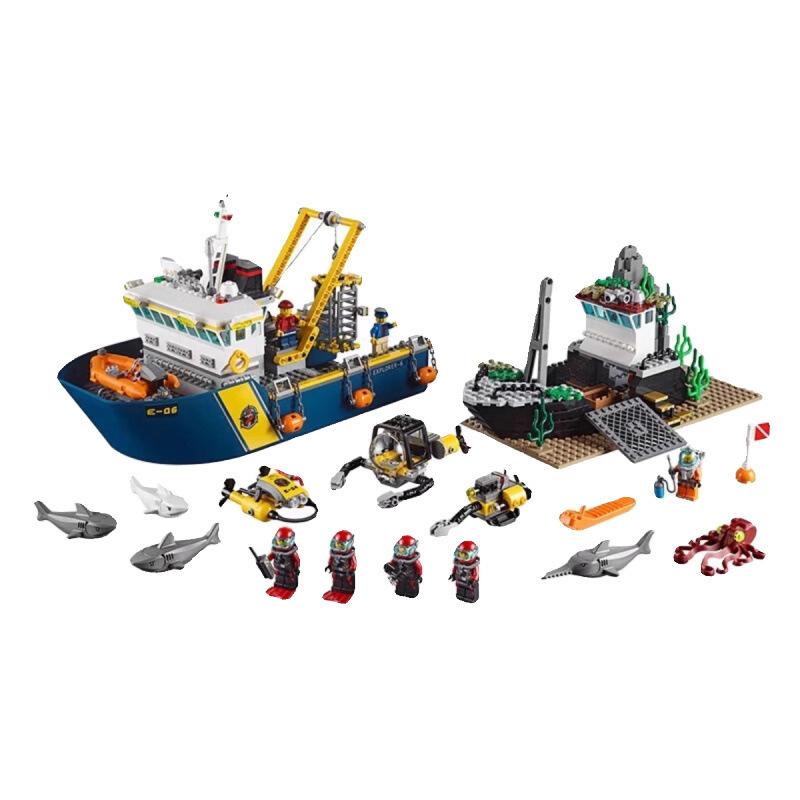 Urban Street Scene Deep-Sea Exploration Research Vessel Boys’ Small-Particle Building Block Toy