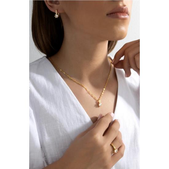 Singapore Chain Diamond Model Almond Under Stalk Nail Single Stone Silver Jewelry Set