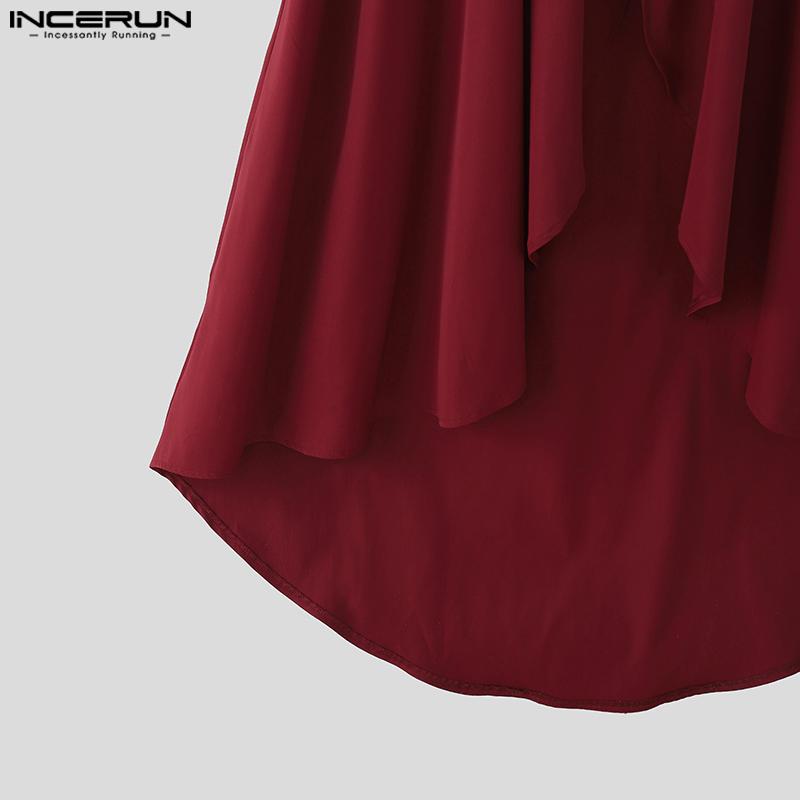 INCERUN Men Stand Neck Sleeveless Buttons Irregular Ruffled Long Vest Cardigan Waistcoats