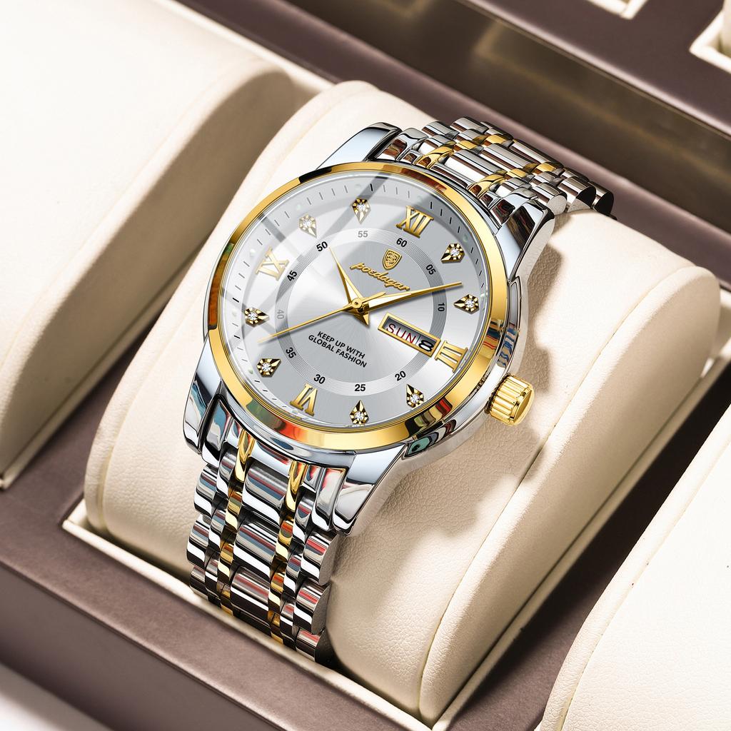 POEDAGAR Luxury Watch for Man Business Elegant Men Watch Date Week Waterproof Luminous Quartz Men's Watches Stainless Steel