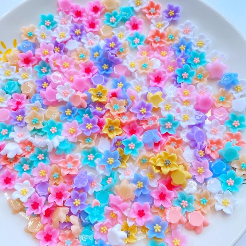 60Pcs New Cute 13mm Mini Flower Series Resin Flatback Cabochon Scrapbook Kawaii Embellishments Accessories