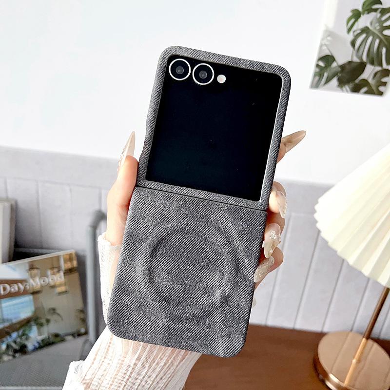 Suitable for Samsung Zflip7 Mobile Phone Case Anti Fall Zflip6 Simple Business Denim Magnetic Zflip6 Protective Case