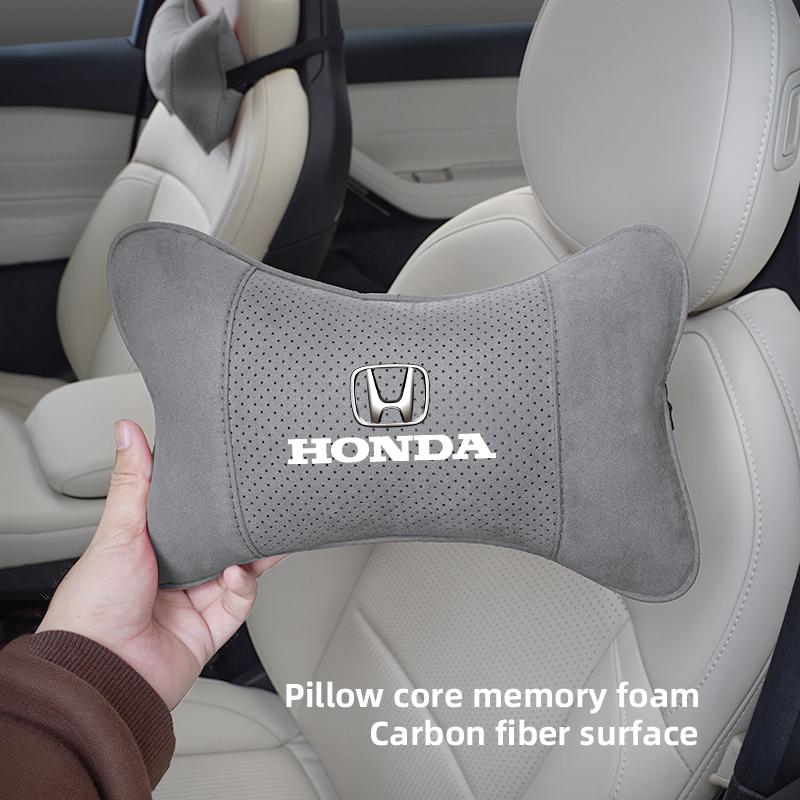Car Logo Seat Suede Headrest Pillow Neck Support Auto Accessories For Honda Civic Fit Jazz Accord Pilot CRV Odyssey Passport HRV ajj256