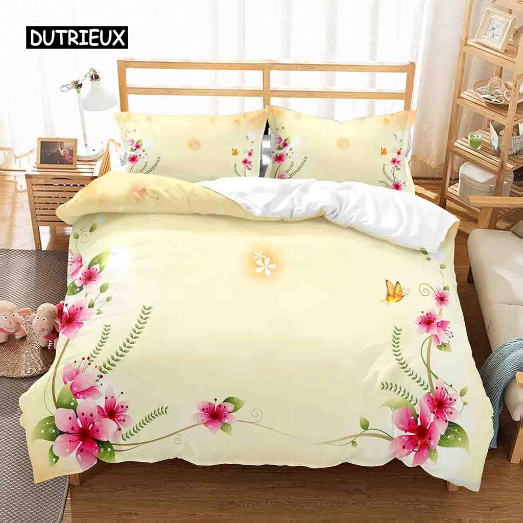 Luxury Floral Duvet Cover Single Twin King Queen Size Geometric Bedding Set Microfiber Comforter Cover For Girl Teen Adult Room