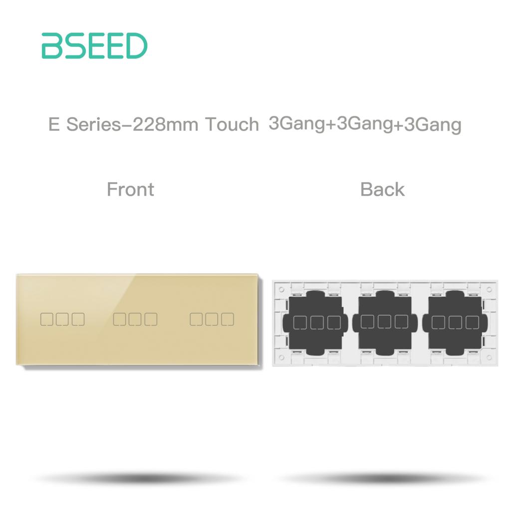Bseed 1/2/3/4Gang Switch With Wall Socket Glass Panel Only Gold EU Standard Pearl Crystal Glass E Touch Series