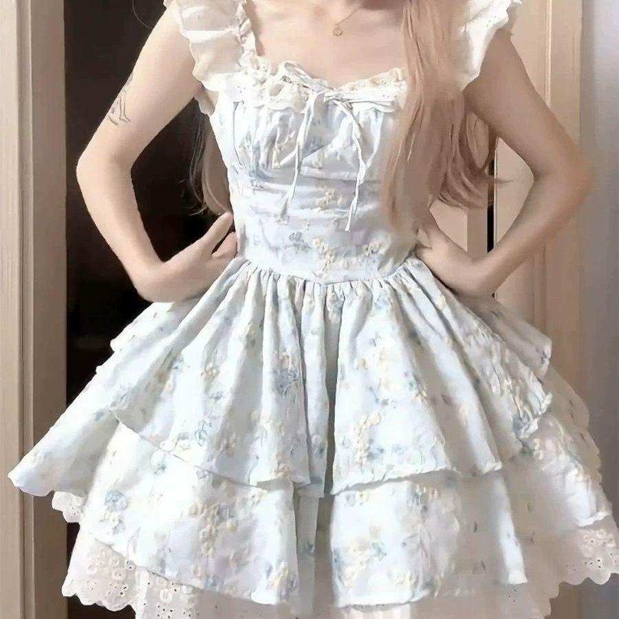 Sakura Floral Print Flutter Sleeve Summer Dress for Women