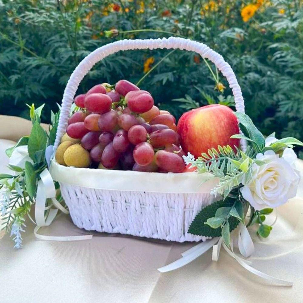 

Ribbon Bow Flower Girls Basket Rose Flower Satin Bow Hanbag Wedding Party Decorations Party style B