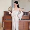 Conjunto de Pijama Feminino de Luxo Estilo Francês em Seda Gelada Jacquard de 3 Peças com Bojos para o Outono de 2026