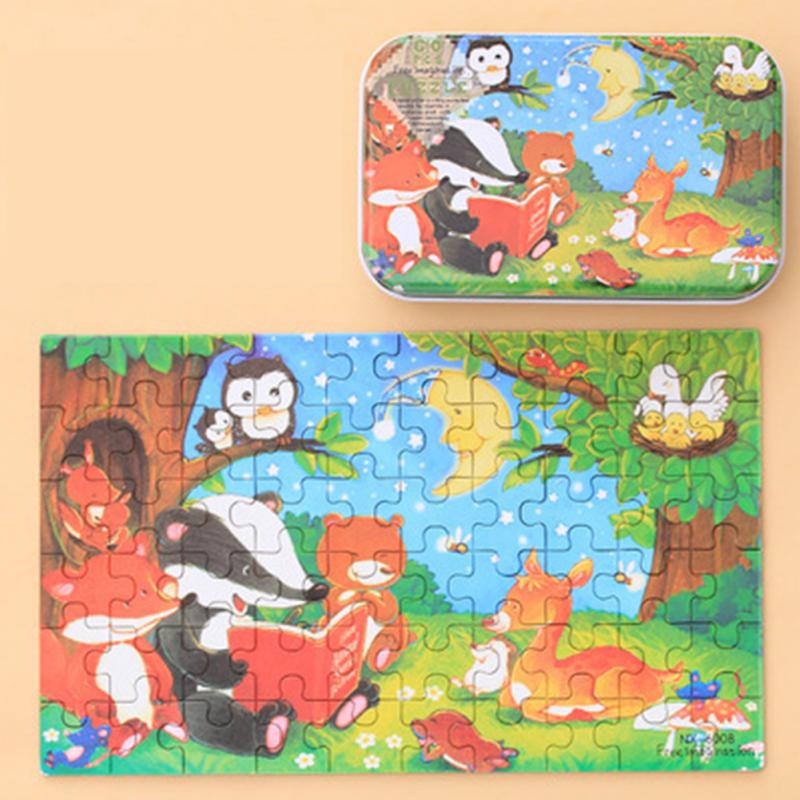 60pcs Children's Wooden Puzzles Baby Early Education Educational Toys Gift with Storage Box