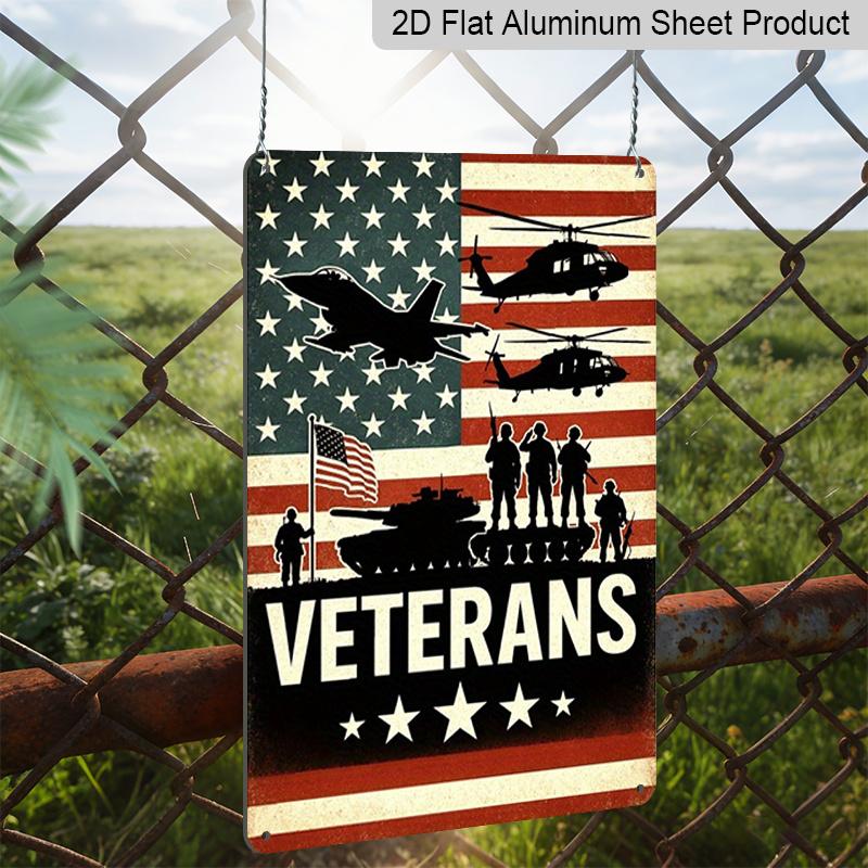 2D Flat 1pc Metal Wall Decor Sign - Aluminium, Veterans Tribute, Rustic Metal, Ideal for Independence Day & Memorial Day Decor, Wall Hanging for
