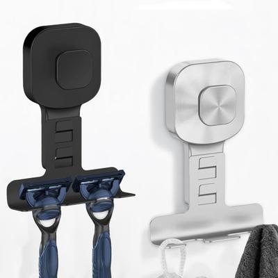 Yousheng 2Pcs Suction Cup Shaver Holder Removable Shaver And Razor Organizer Wall Mounted Stainless Steel Reusable Suction Hook for Shower Bathroom