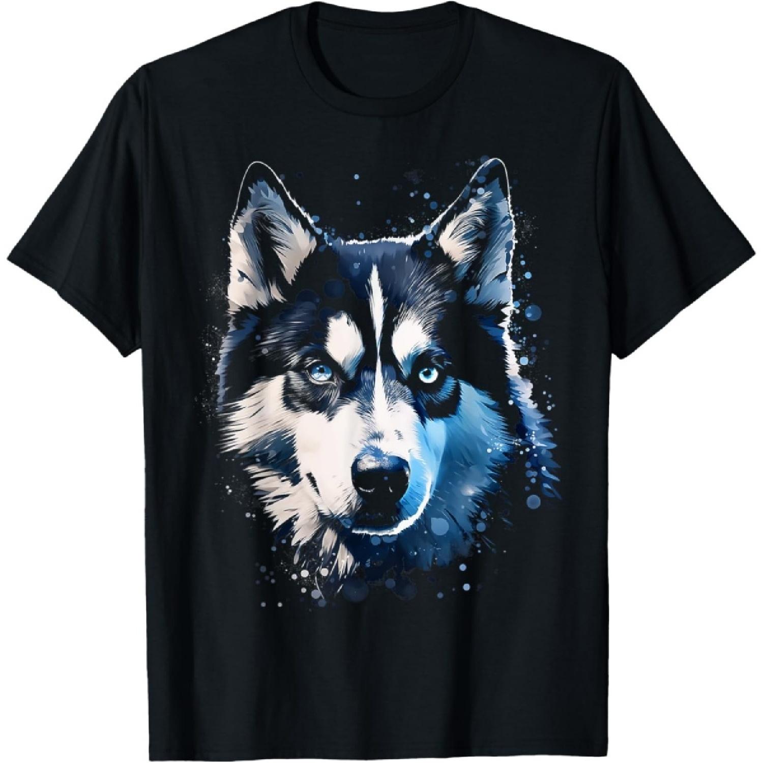 Husky Motif Pet Illustration Dog Husky T-Shirt for Men Women Kids S