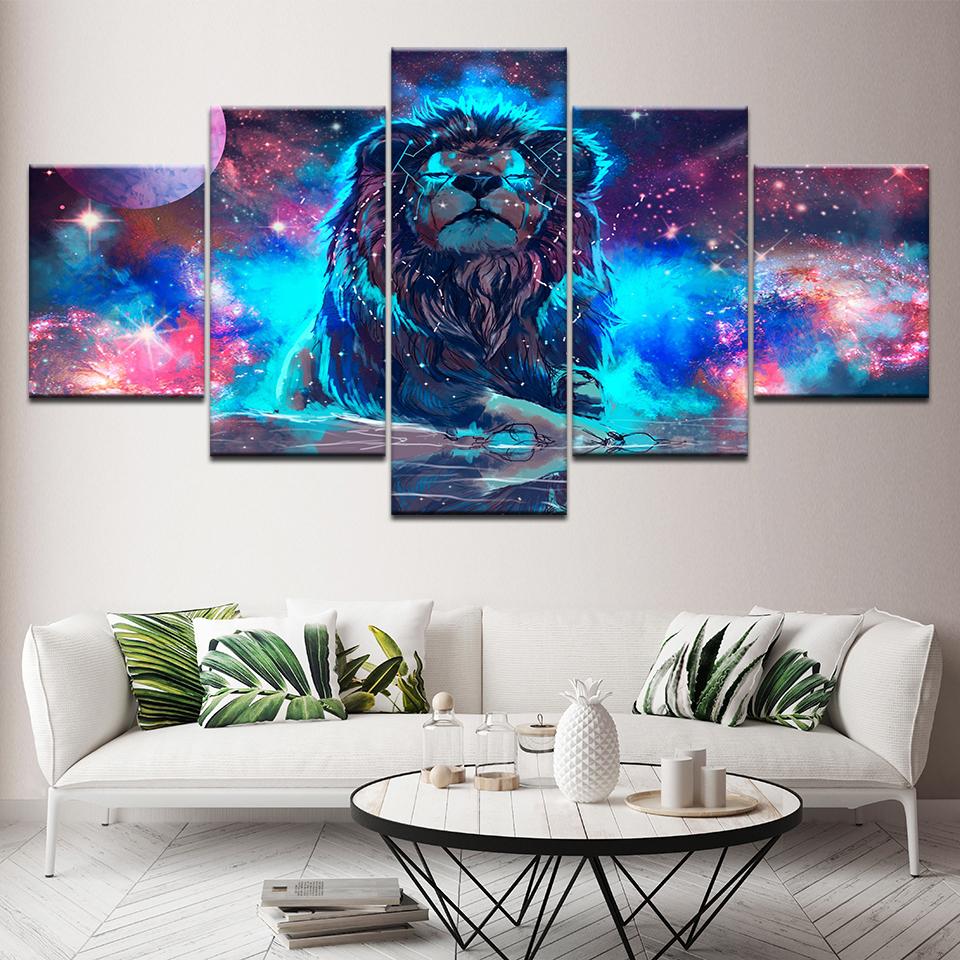 Canvas Painting Nebula Lion 5 Pieces Canvas Wall Art Painting  Modular Wallpapers Poster Print for living room Home Decor