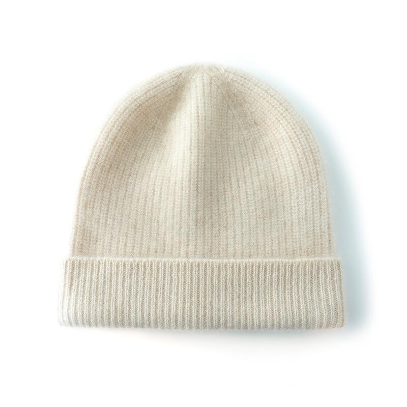 Cashmere New Autumn and Winter Women's High End Solid Color Striped Knitted Warm and Fashionable Heavyweight Headband Flanged Hat