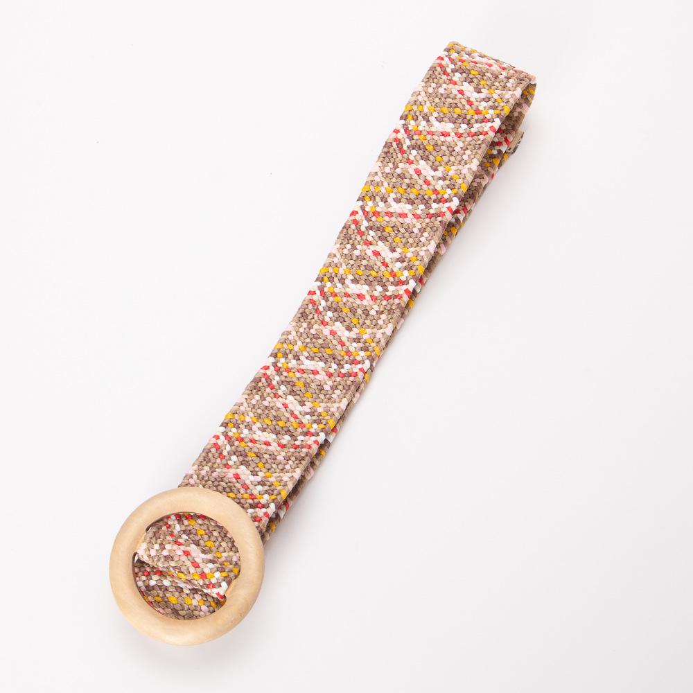 Bohemian Round Wood Buckle Elastic Woven Waist Belt for Women - Summer Dress Accessory
