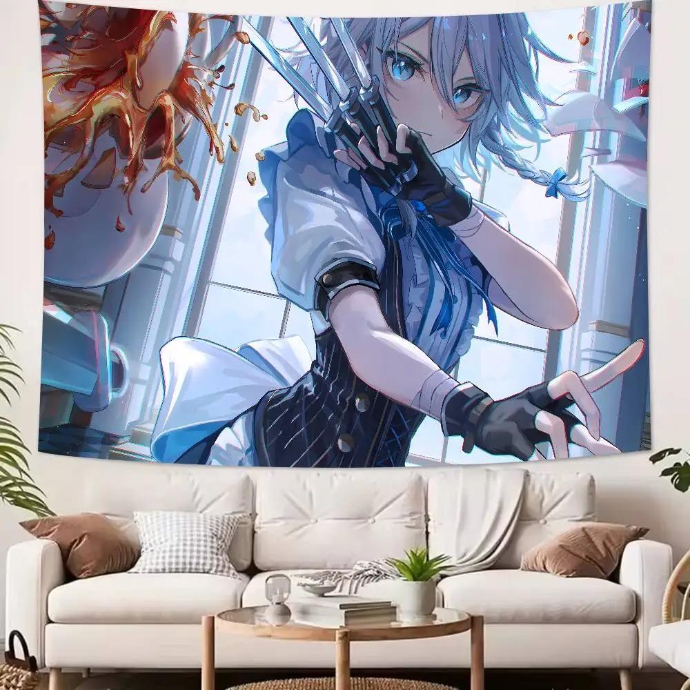 Kawaii Anime Girl Touhou Printed Tapestry Wall Hanging Cute Cartoon Style Fantasy Background Home Decoration