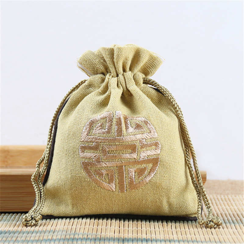 10pcs Chinese Color Linen Cotton Drawstring Bag Small Gift Jewelry Packaging Storage Pocket Reusable Pouch Decoration