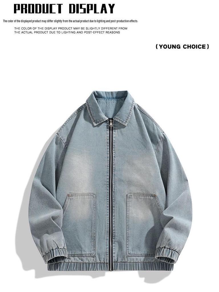 Men's Retro Denim Cotton Jacket - Spring American Style, Lapel, Motorcycle, Loose Fit, Casual