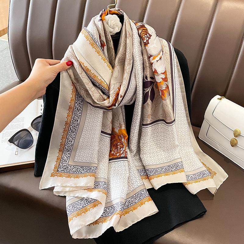 

Модный принт, большая шаль, шелковый шарф, женский элитный бренд, атласная повязка на голову, хиджаб, бандана, тюрбан, платок, летние пляжные палантины 90x180cm