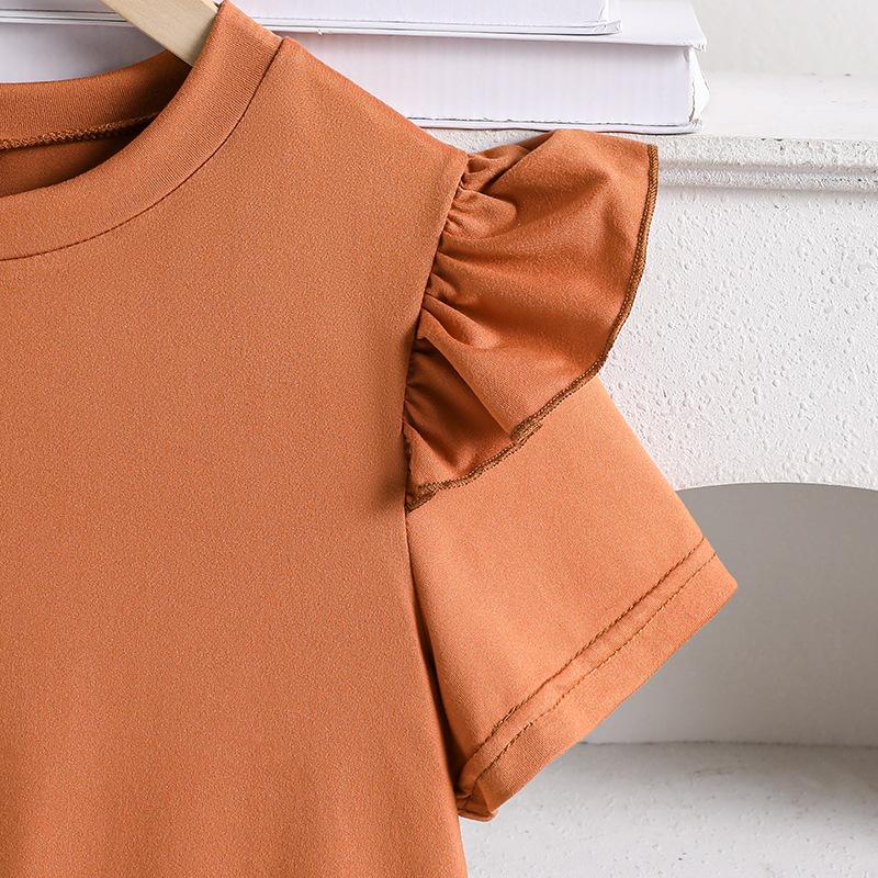 Girls' Casual Suit 2025 Summer Children's Lace Short Sleeve Top Fashion Printed Shorts Two-piece Set