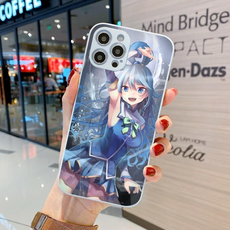 Cute Konosuba Anime Girl Phone Case For IPhone 14 13 12 11 Pro Max X XR XS 8 7 Plus Liquid Glass Color Phone Cover