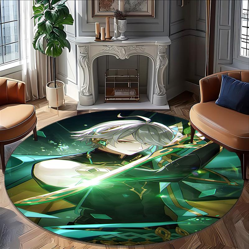 1pc Genshin Impact Alhaitham1 Print Round Carpet Chair Round Carpet Suitable for Bedroom Living Room Home Decorative Carpet