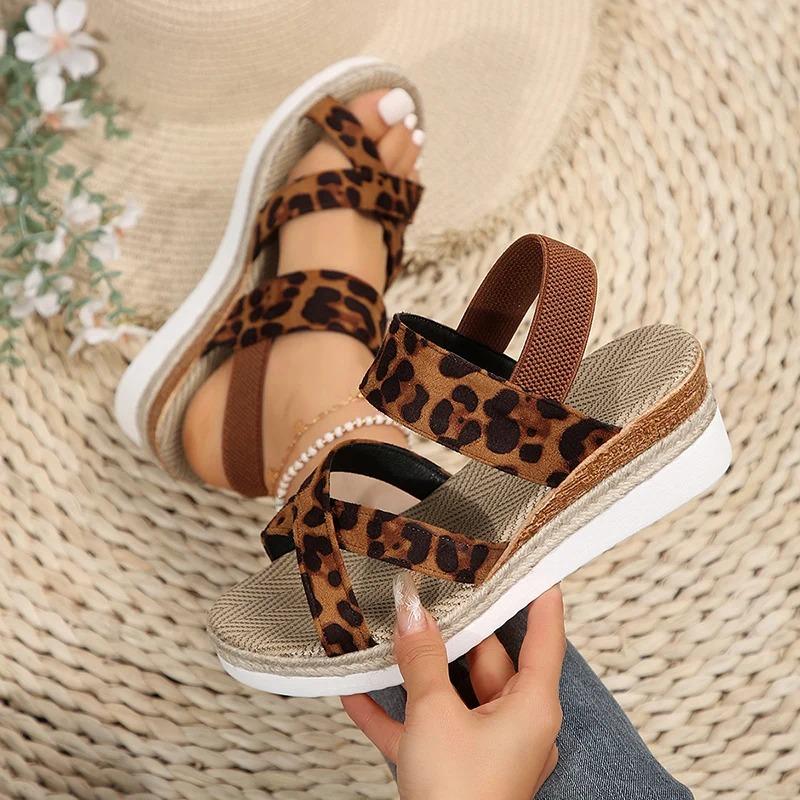 Fashion Leopard Platform Sandals for Women Open Toe Thick Bottom Summer Sandals Woman 2024 Outtdoor Non-Slip Espadrilles Shoes Sandalias
