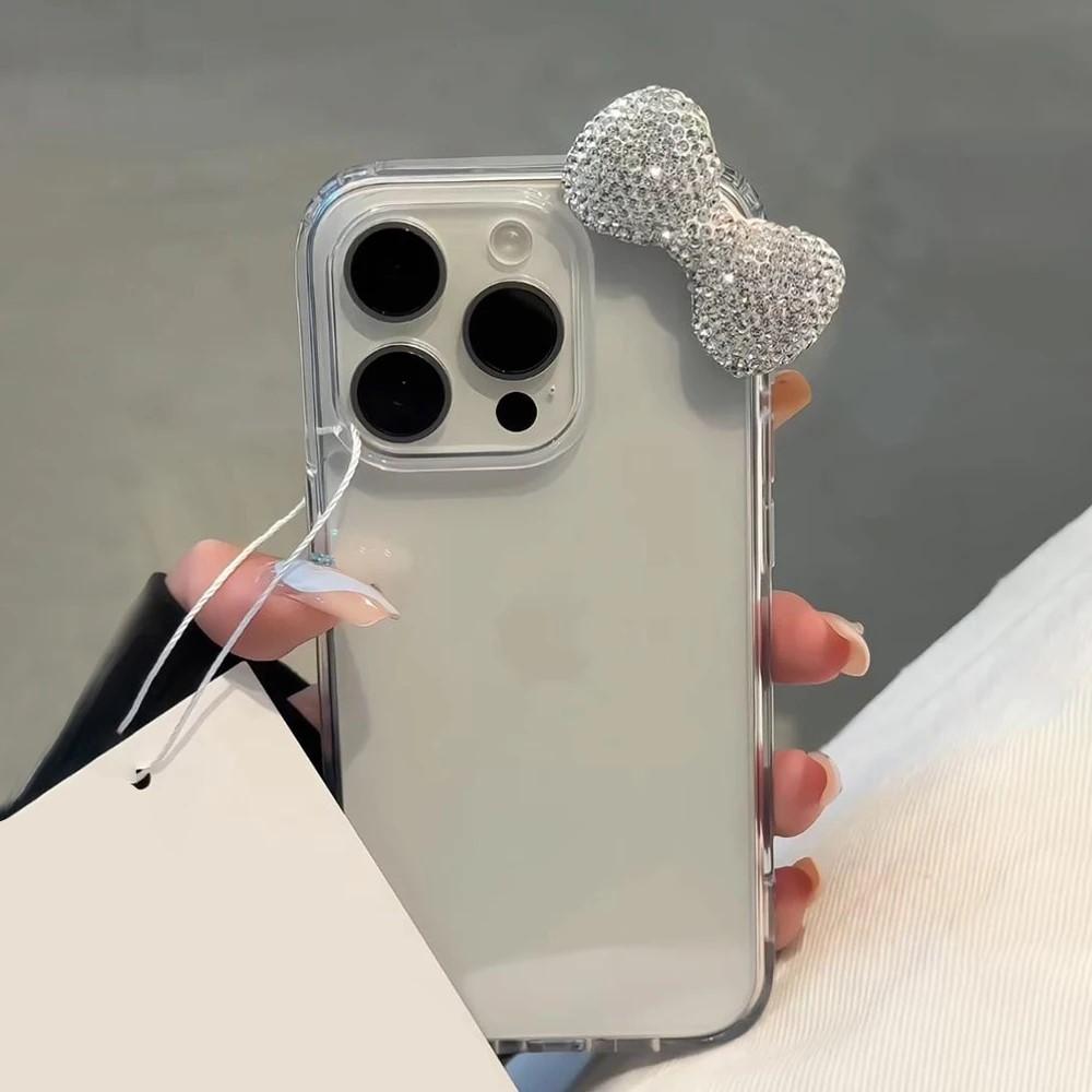 Luxury Bling 3D Diamond Bowknot Phone Case For iPhone 17 16 15 14 13 12 11 Pro Max XR XS 7 8 Plus Clear Acrylic Shockproof Cover