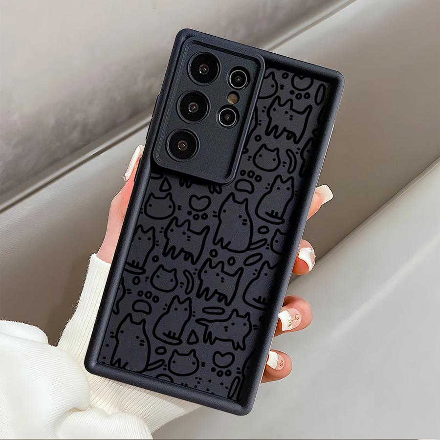 Case for Samsung Galaxy S26 Ultra S21 S25 Edge S20FE S22 S24Ultra S25 S24 Plus S23 FE Phone Cover Cartoon Line Cat