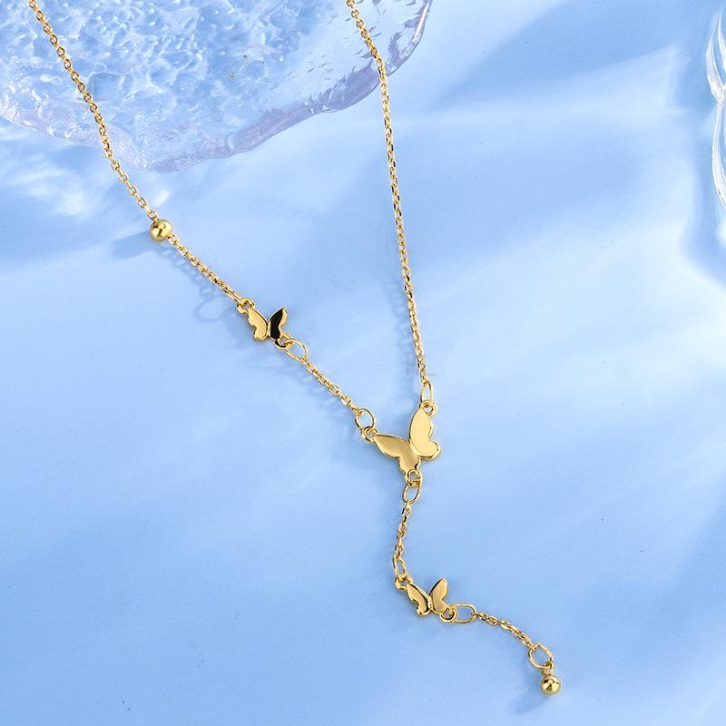 Ins Temperament Luxury S925 Sterling Silver Tassel Butterfly Clavicle Necklace Gifts for Women