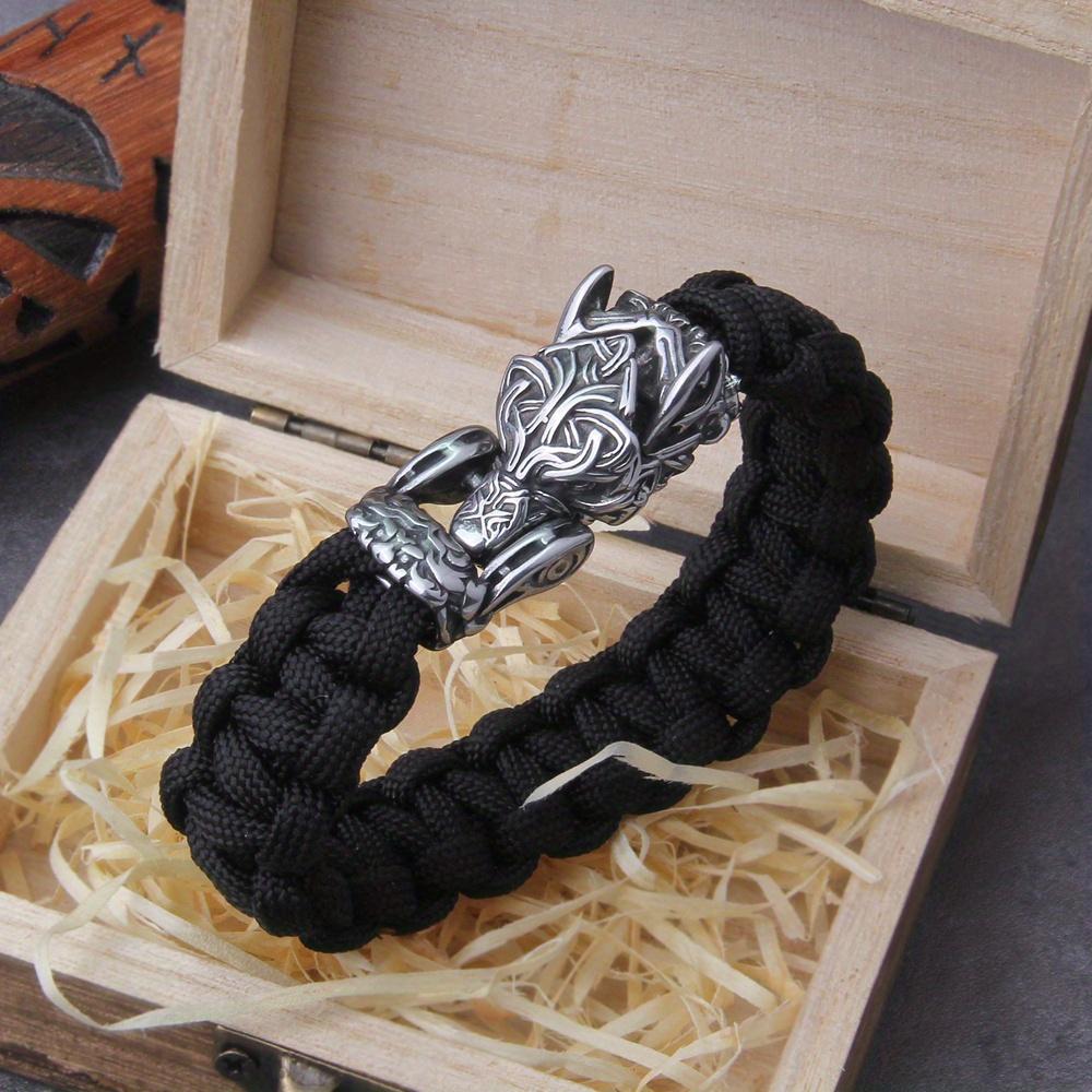 Never Fade Rock Viking Wolf Bracelet Men's Handmade Cord Can Open Wolf Mouth Punk Bracelets Biker Jewelry