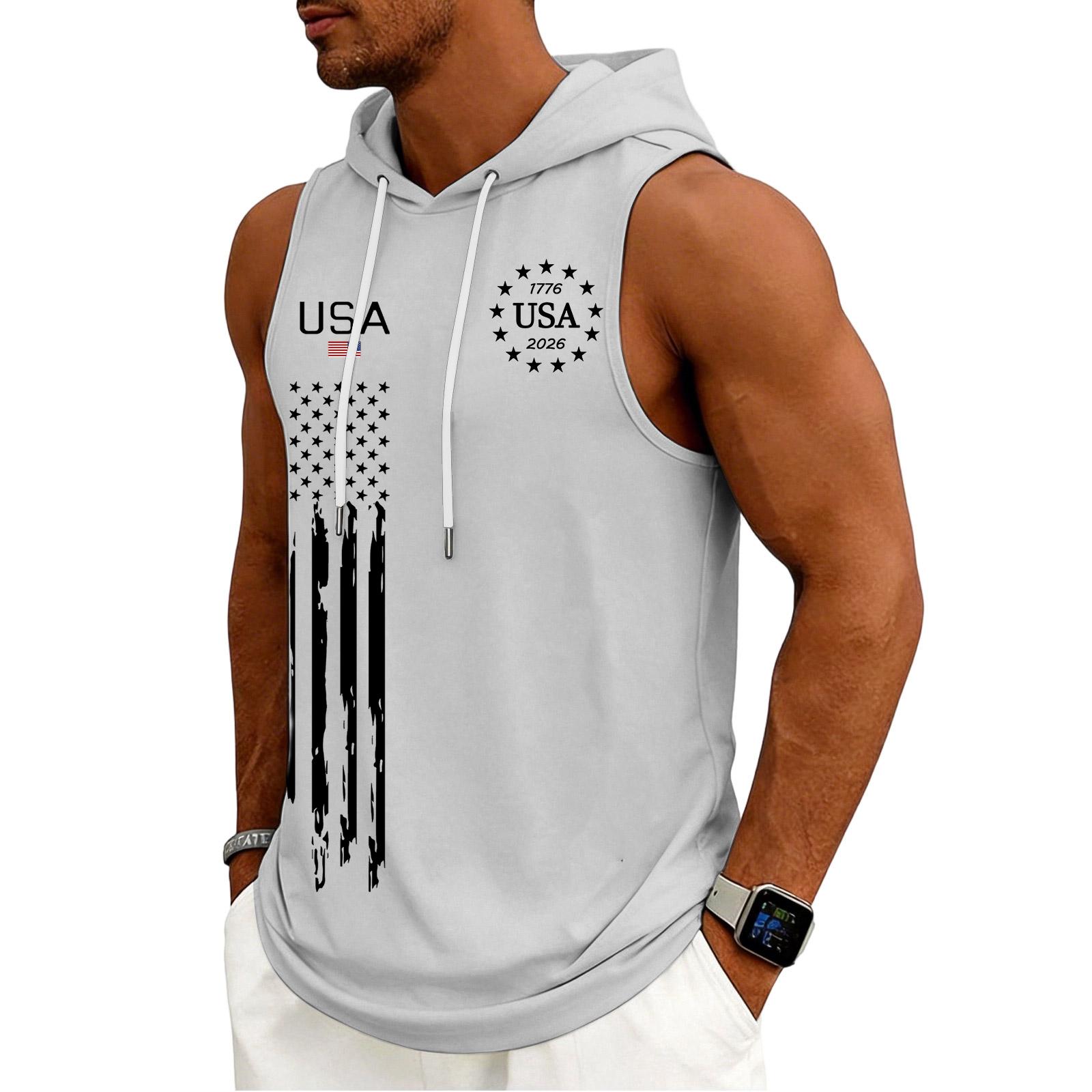 

Men s Tank Top Gym Sleeveless Hoodie Shirt Washed Sports Muscle Shirts Fitness Vest With Hood XL білий