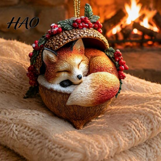 Elegant Holiday Decor Forest Animal Acorn Hanging Ornament, 2D Acrylic Flat Printed Tree Seasonal Ornaments for Christmas, Woodland Creature Pendant,