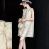 Elegant Linen Embroidered Sleeveless Cheongsam Dress