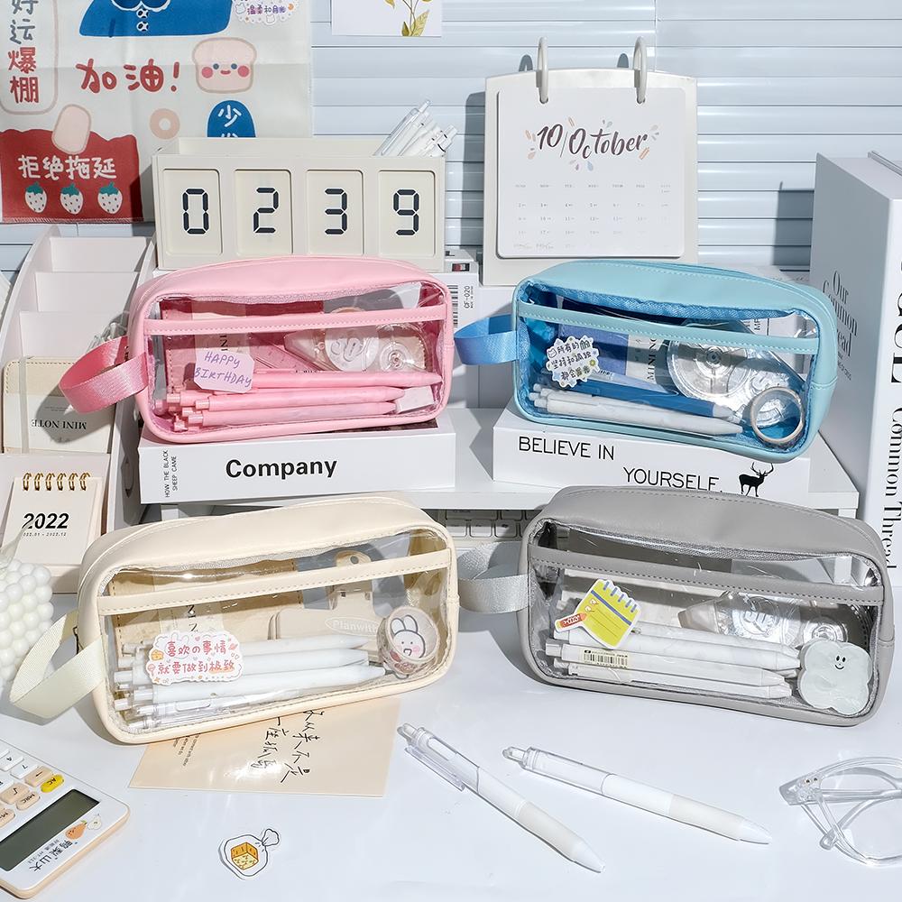 Transparent  INS Style School Case Large Capacity Pencil BagStationery Holder Waterproof Portable Pen Case Pencil Storage Bag