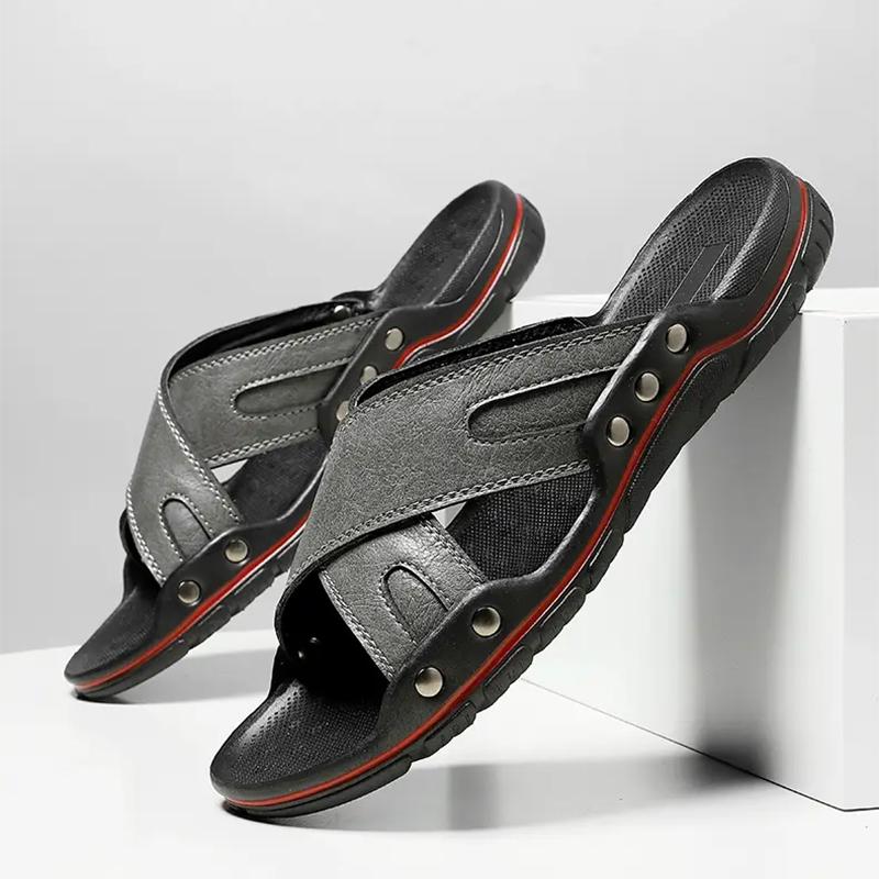 Fashion Big Size 47 48 Men Leather Slippers Summer Outside Sandals Lightweight Soft Sole Beach Slippers for Men Casual Slide Mens Shoes