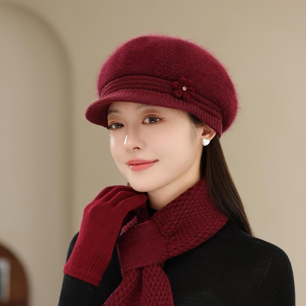 New Rabbit Fur Hat Women's Knitted Wool Hat In The Elderly Warm Fleece Hat Cold Hat